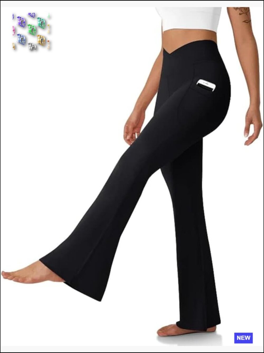 Flare Leggings with Pockets Crossover High Waisted Bootcut Yoga Pants Tummy